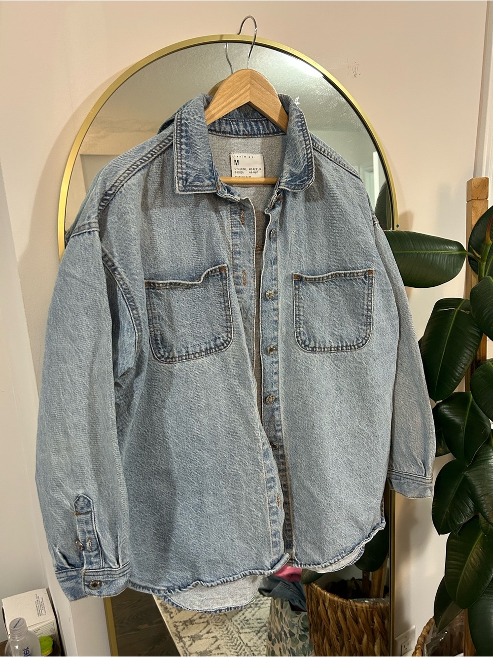 Light Wash Denim Shirt Jacket with Pocket Front